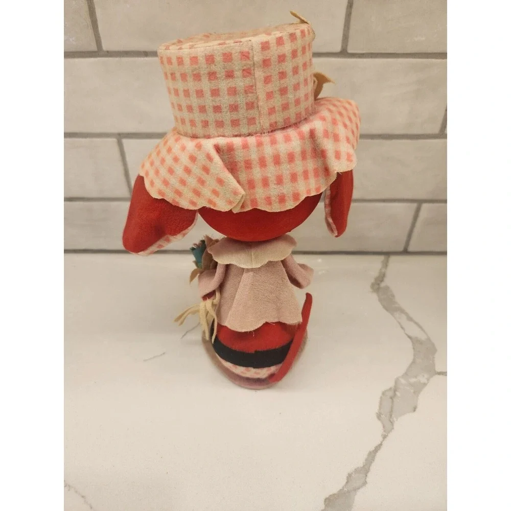 Vintage Styrofoam Felt‎ Red Elephant Poseable Ears Pink Hat Holding Flowers
